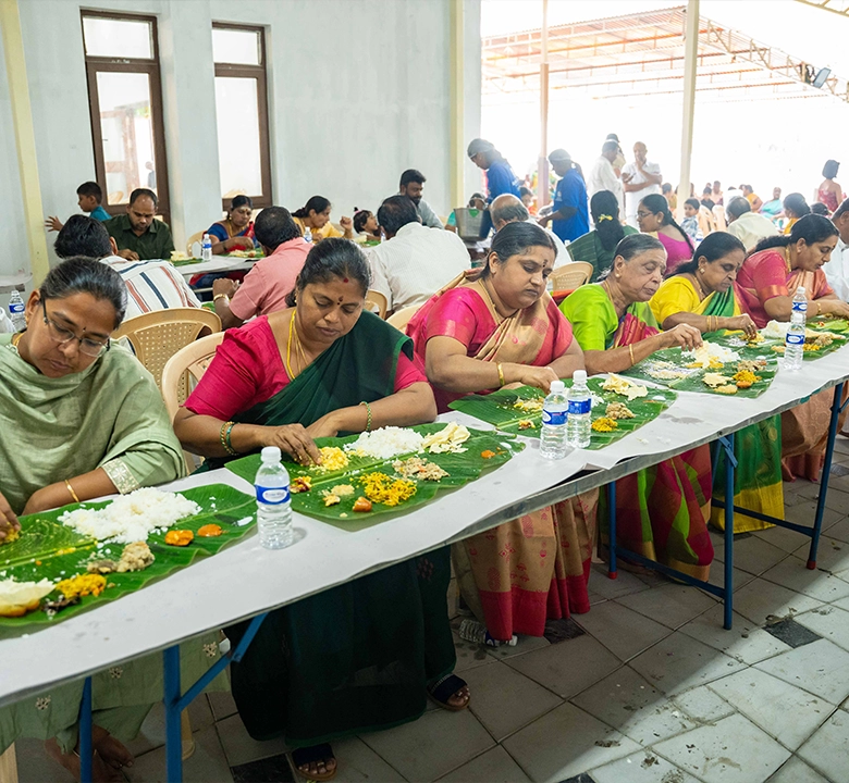 Our Mahal dining space with hygienic kitchen support, seating, & well-planned food serving