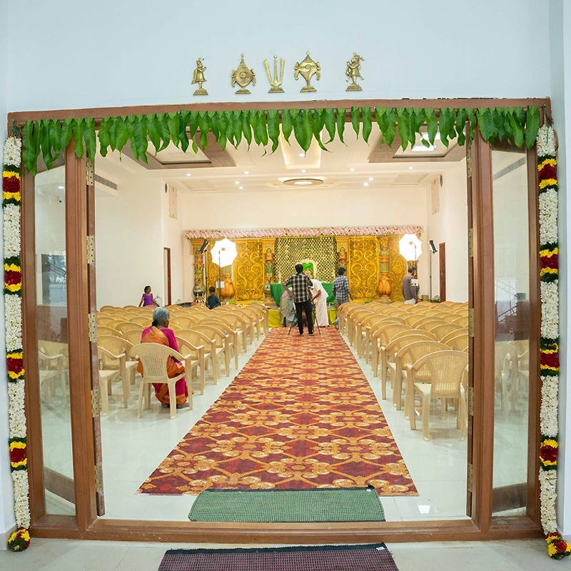 Grand entrance area beautifully designed to welcome guests comfortably for weddings and special events