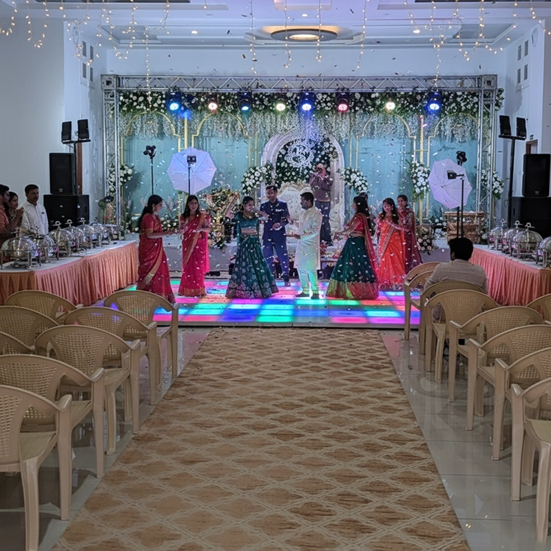 Luxurious grand sangeet hall in Coimbatore designed for wedding music and dance events