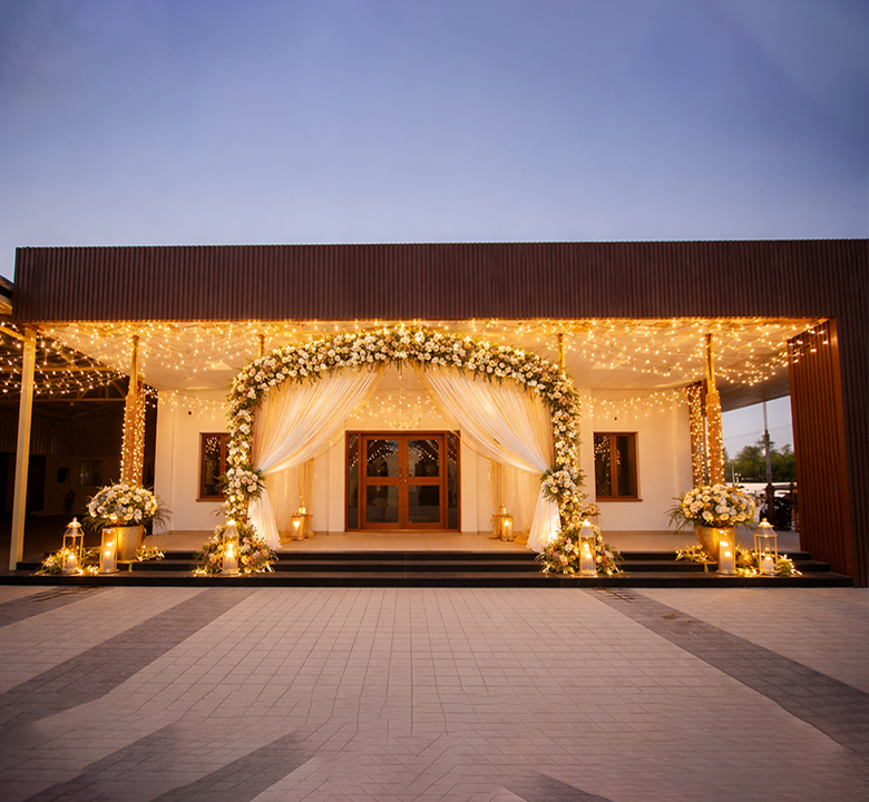 Grand entrance area beautifully designed to welcome guests comfortably for weddings and special events